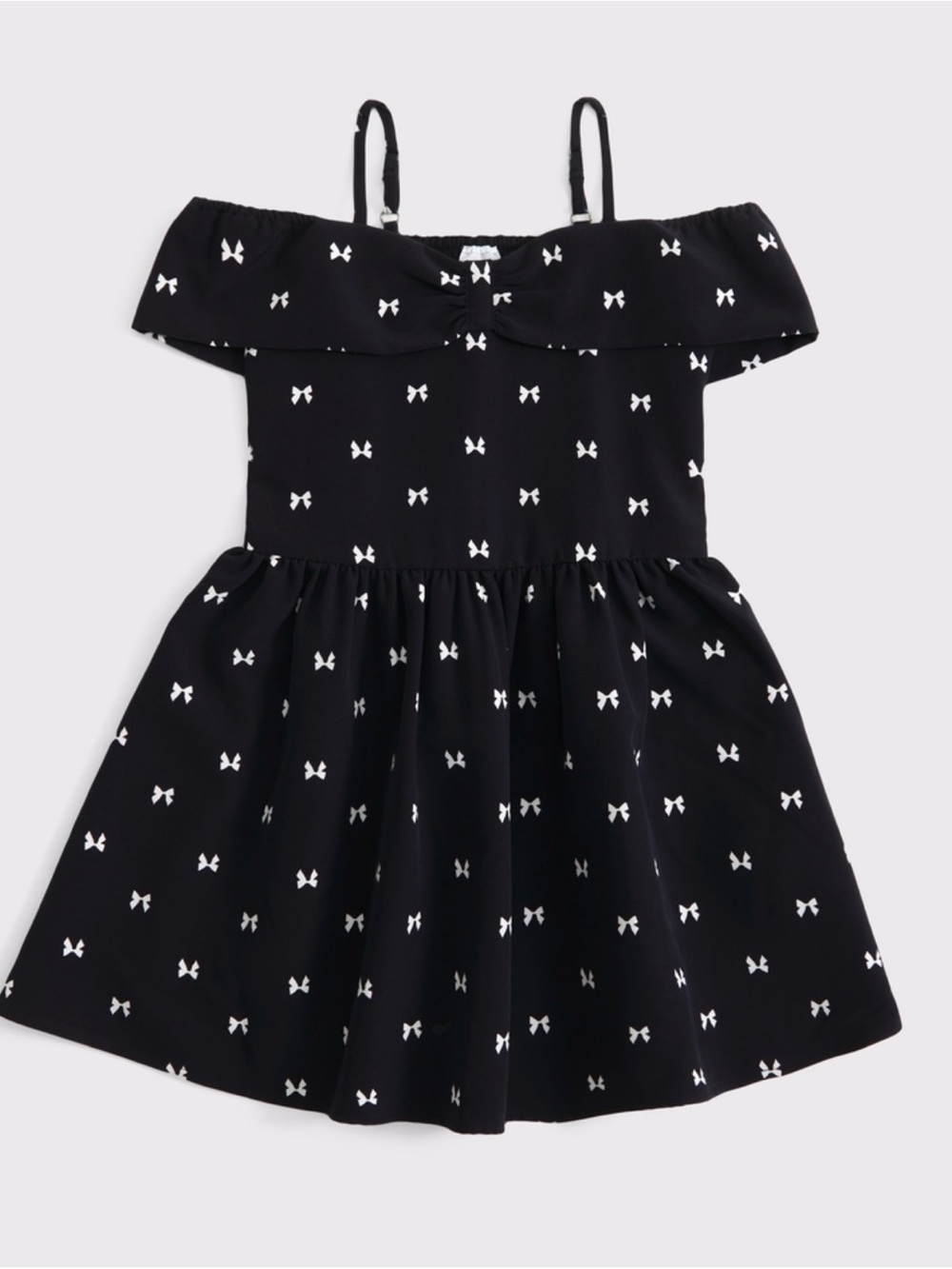 Abercrombie Girls' Black Bow-Print Off-Shoulder Dress 13/14